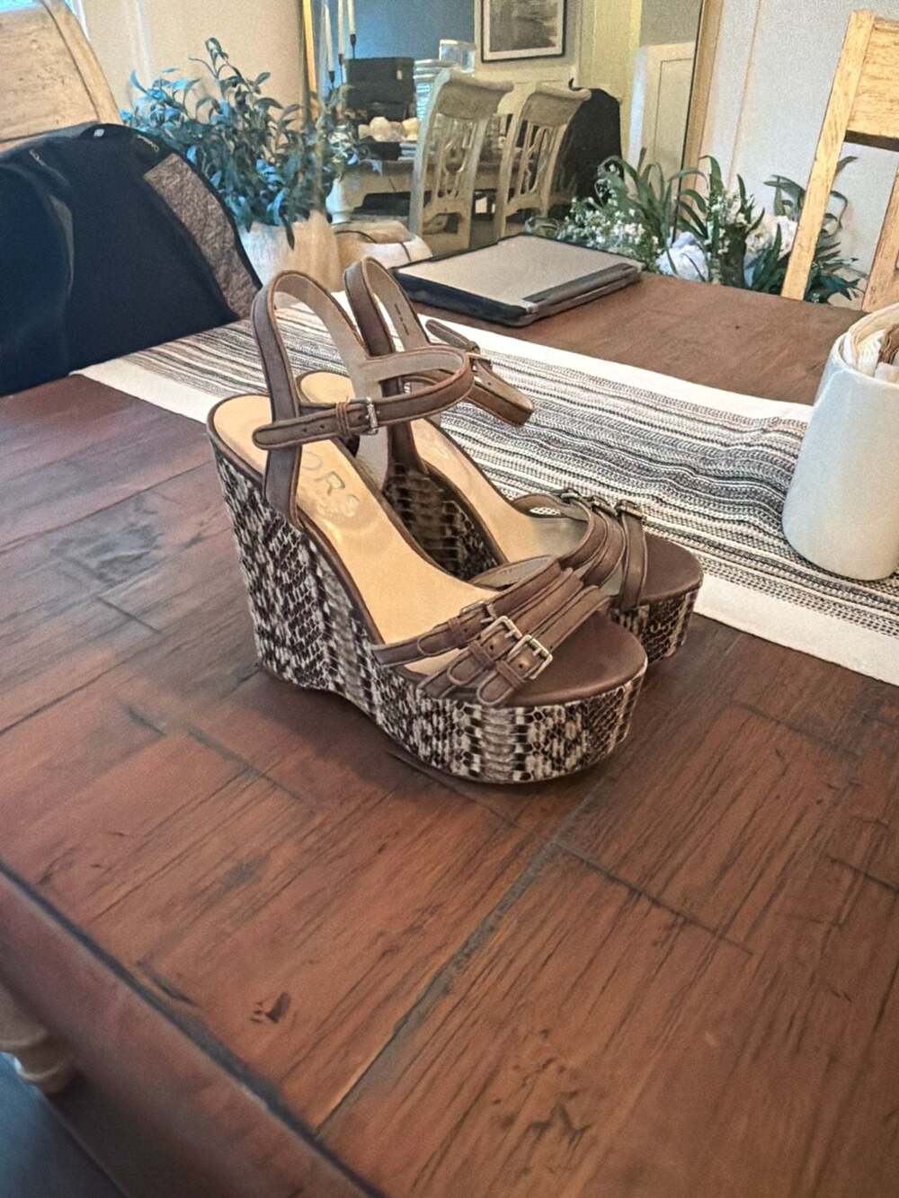 Kors Michael Kors Snakeskin Embossed Buckle Platform Wedge Sandals Size 7M